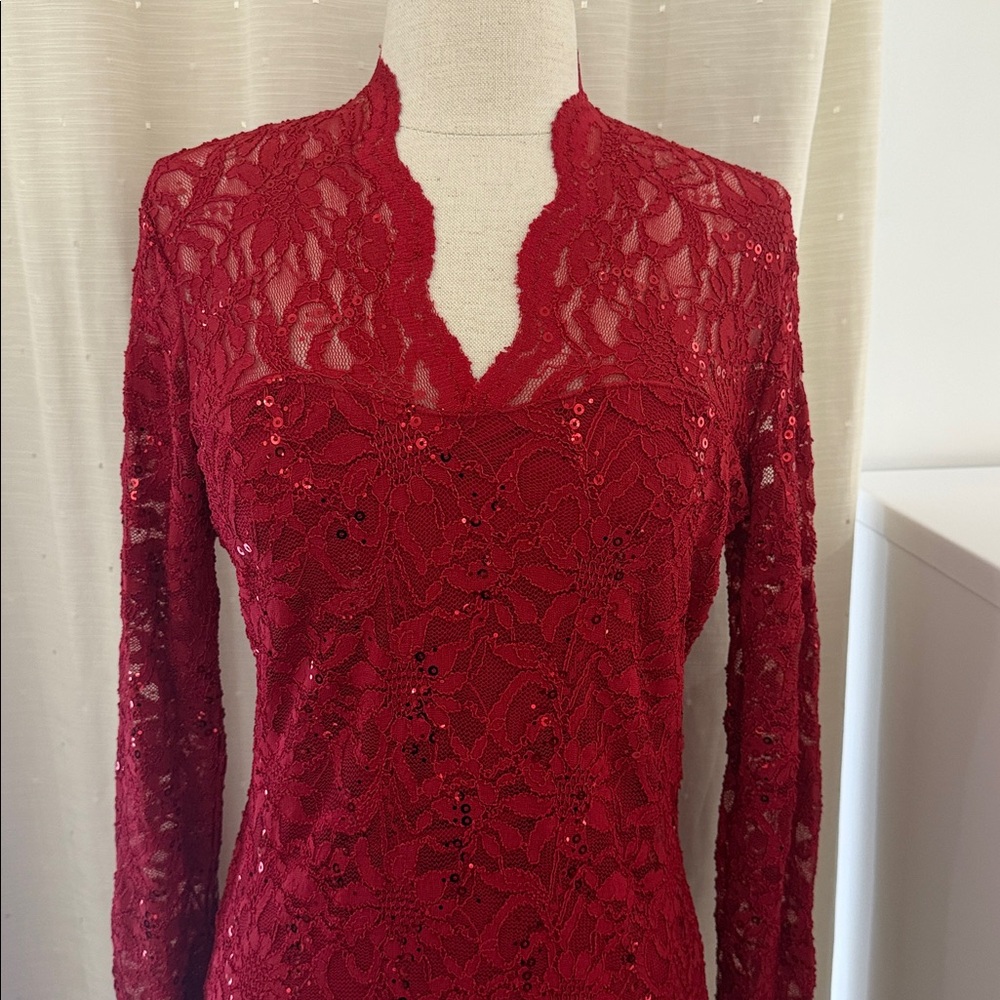 Marina Red Lace Sequin Dress size 8 -NWT - Picture 5 of 17